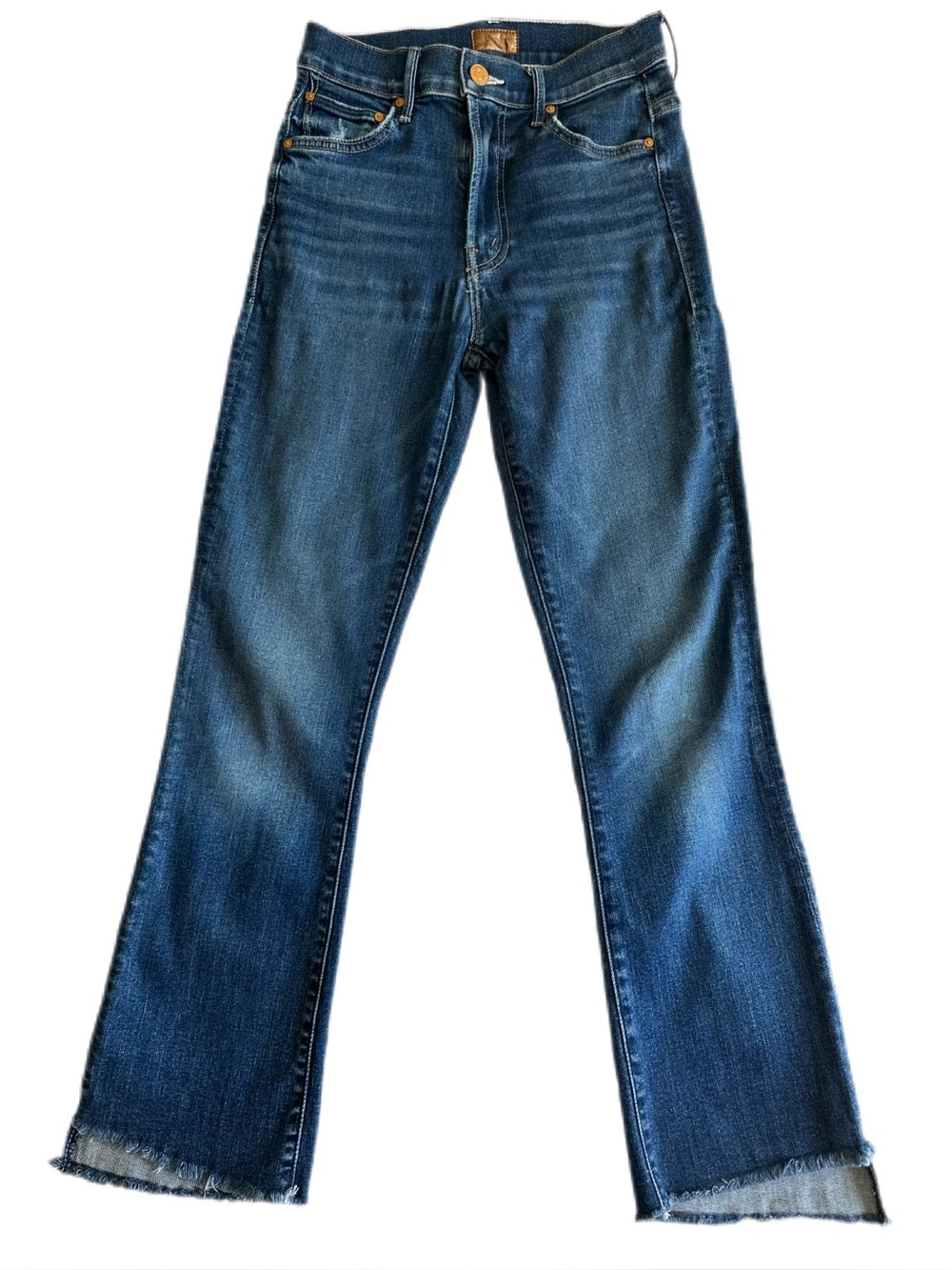 MOTHER The Insider Crop Step Fray Jeans Blue Size 24 Flare Raw Hem